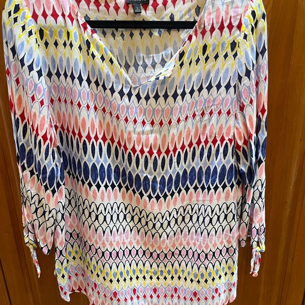 Talbots Pink and Yellow Graphic Blouse with 3/4 Sleeves